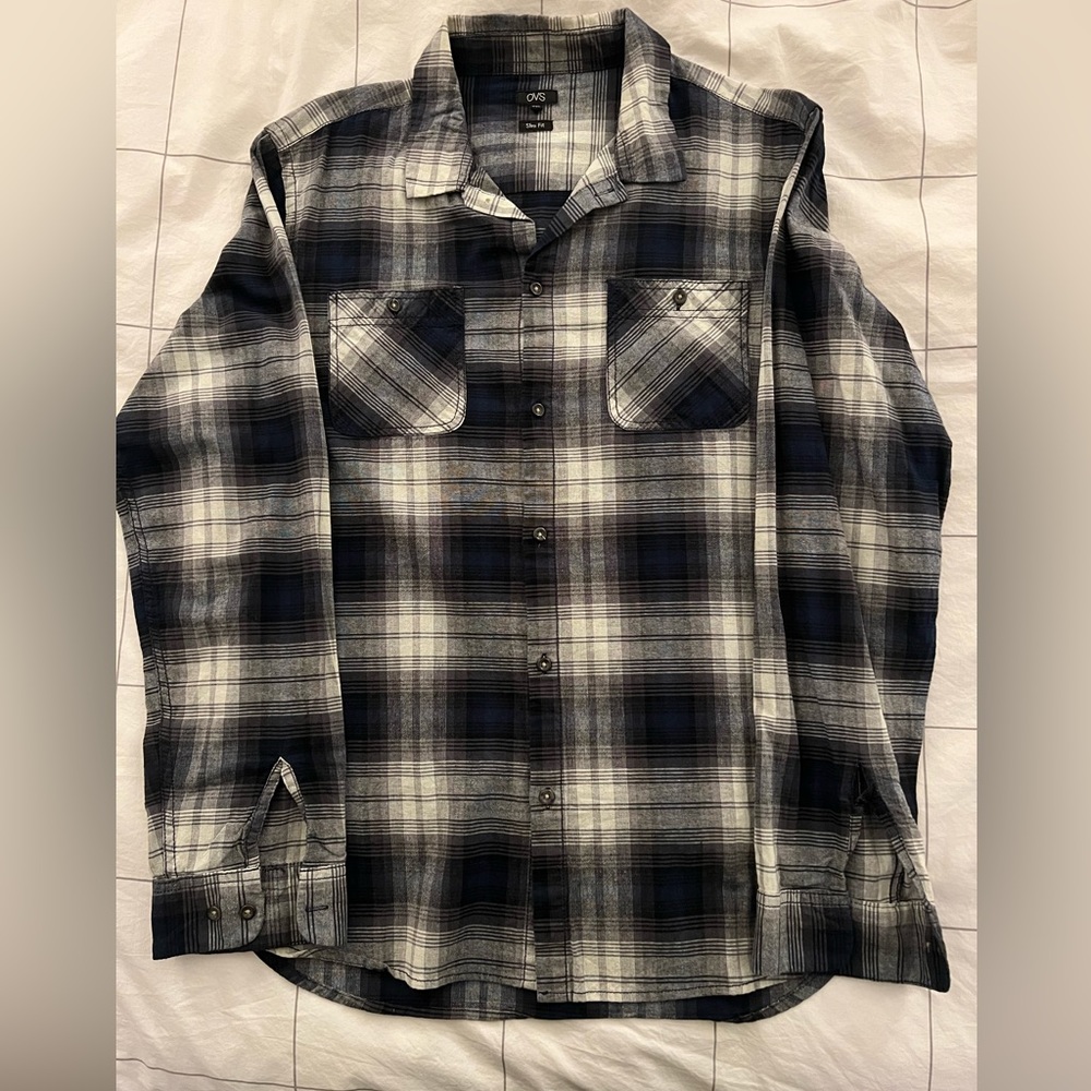 OVS XXL Long Sleeve Plaid Button-Up Shirt